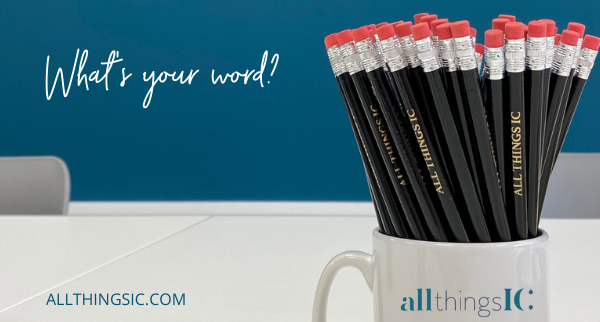 All Things IC mug. Text: what's your word?