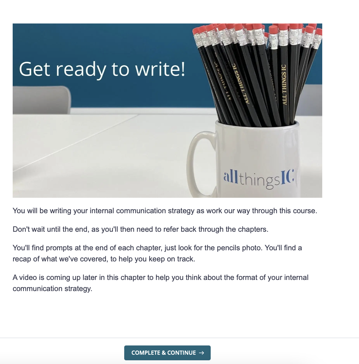 Photo of All Things IC pencils in a mug. Text: Get ready to write! 