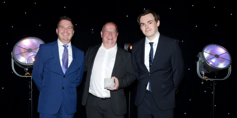 ICE Awards 2022. Business Leader of the Year – Dale Parmenter, DRPG, pictured centre, with Dan Holden and Rhys James.