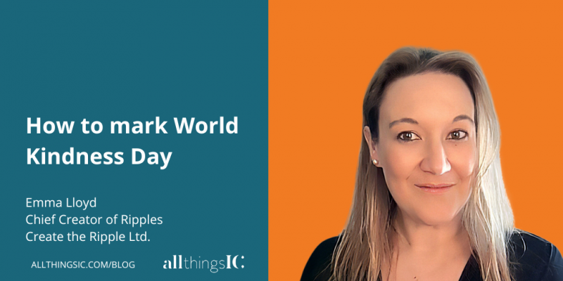 Headshot of Emma Lloyd against an orange background to promote the blog 'How to mark World Kindness Day'