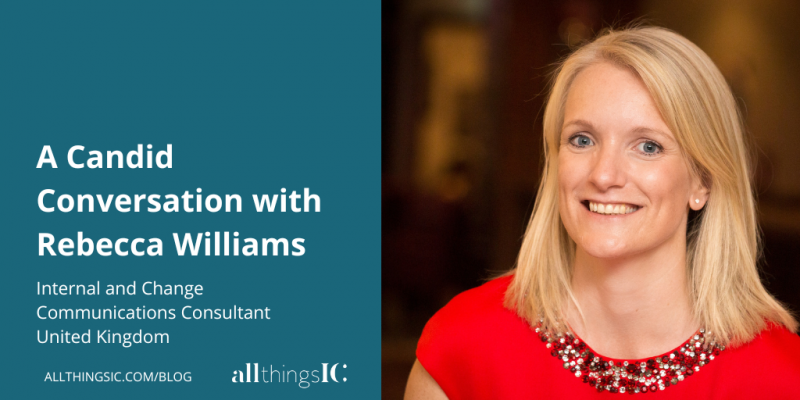 Photo of Rebecca Williams in a red top with the text 'A Candid Conversation with Rebecca Williams' for the All Things IC blog