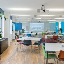 Training room at wallacespace showing tables and chairs