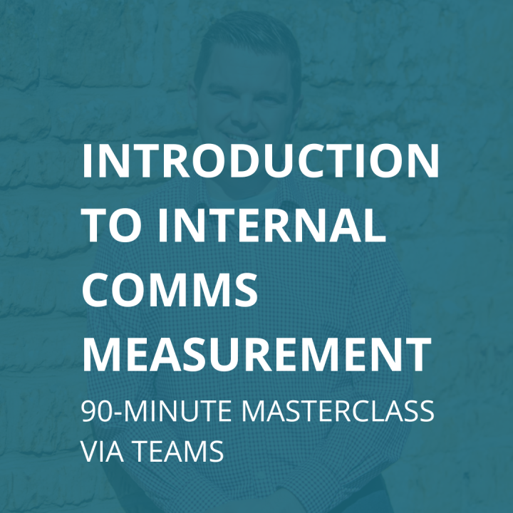 Promotional image to promote the introduction to internal comms measurement, 90-minute masterclass via Teams featuring a photo of Dan Holden.