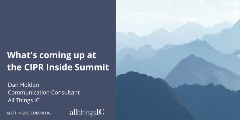 What's coming up at the CIPR Inside Summit promotional graphic featuring a mountain range